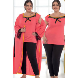 JENİKA Kadın Büyük Beden 3'lü Sabahlık Pijama Takımı