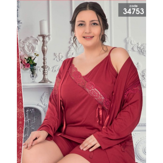  JENİKA  Büyük Beden 3'Lü  Sabahlıklı Pijama Takımı