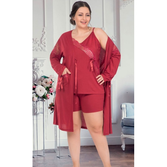  JENİKA  Büyük Beden 3'Lü  Sabahlıklı Pijama Takımı