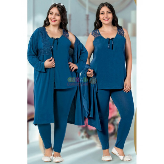  JENİKA  Büyük Beden 3'Lü  Sabahlıklı Pijama Takımı